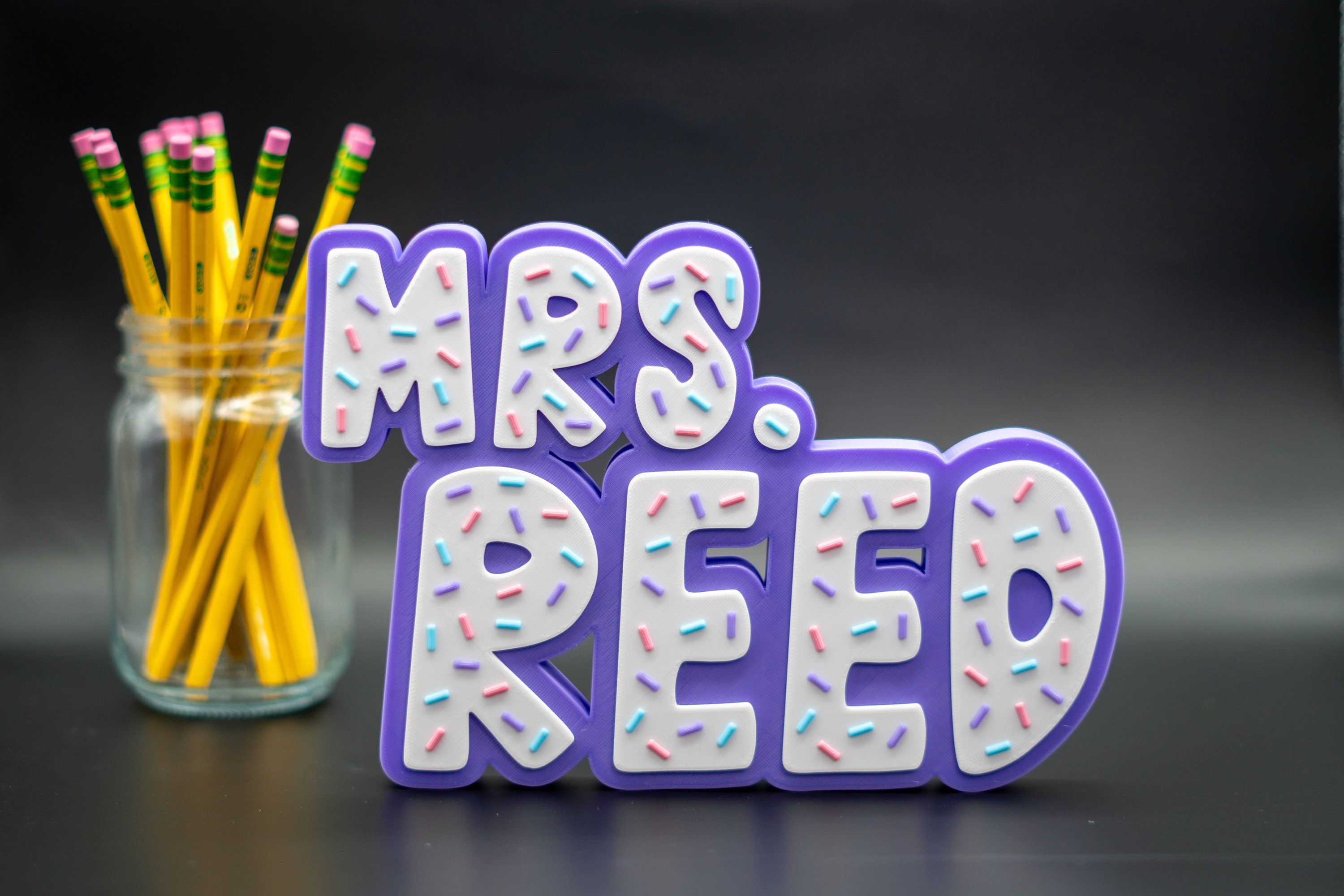 3D Sprinkles Name Plate - Custom Cupcake Name Sign - Purple Teacher Gift - Teacher Desk Name Sign - Desk Name Plate - Custom Name for Desk