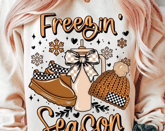 Freezin season png, Winter Holiday Sublimation, Cozy Cold Weather Shirt, Winter Coquette Bow png, Sweater Weather png, Snow Day Digital File