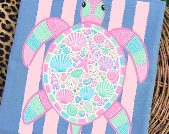 Everyday Summer Turtle PNG, Hand Draw Summer Beach PNG, Trending Coastal Watercolor Stripes, Girly Summer Design, Pink Preppy Sublimation
