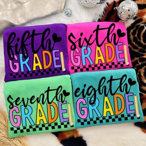 Preppy Back to School PNG Bundle, 5th/6th/7th/8th Grade, Teacher Coquette First Day of School Shirt Design, Girly Checkered Sublimation