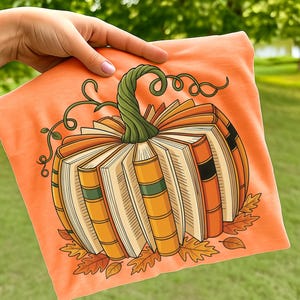 Fall Book Pumpkin PNG, Autumn Reading Sublimation Design, Librarian Book Lover Shirt, Cozy Pumpkin Season Digital File