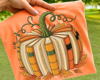 Fall Book Pumpkin PNG, Autumn Reading Sublimation Design, Librarian Book Lover Shirt, Cozy Pumpkin Season Digital File