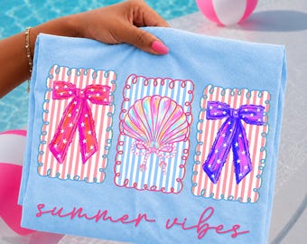 Coquette Bow Seashell Sublimation, Preppy Beach Scallop Shirt Design, Summer Vibes PNG, Pearl Shell DTF PNG, Boutique Summer Bow png