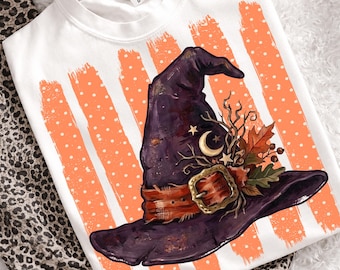 Distressed Witches Hat Pumpkin Stripes Finger Paint PNG Fall Shirt Autumn Graphic, Cozy Fall Sweatshirt PNG, Trending Fall Minimalist Mom