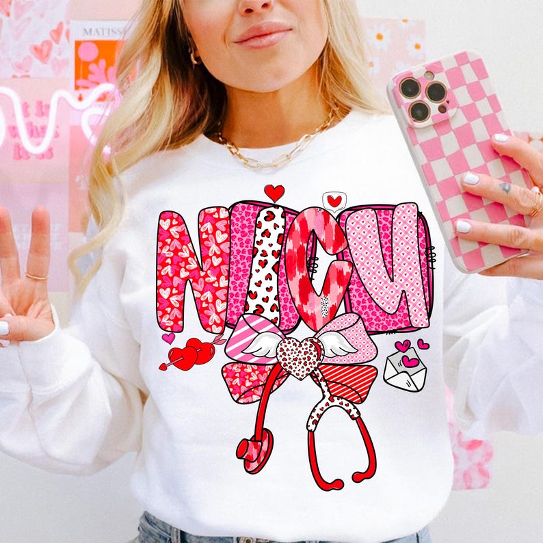 Nurse Valentine PNG Bundle, Leopard Valentine Nurse Png, Preppy Nicu RN ...
