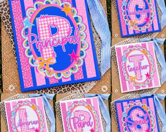 Preppy School Occupation PNG Bundle, Preppy Back To School Teacher Sped Para Counselor Shirt Design, Coquette Bow School Staff Monogram Png