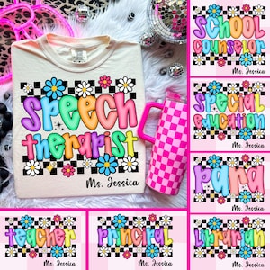 School Occupation PNG Bundle, Preppy Back To School Teacher Sped Para Counselor Shirt Design, First Day Hand Drawn Colorful Digital File