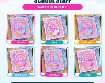 Preppy School Occupation PNG Bundle, Preppy Back To School Teacher Sped Para Counselor Shirt Design, Coquette Bow School Staff Monogram Png