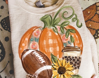Pumpkin Football Png, Brushstroke Pumpkin PNG, Softball Clipart, Football High School Fridays, Game Day School Shirt DTF, Trendy Fall Png