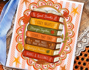 Fall Reading Books PNG, Autumn Reading Sublimation Design, Striped Autumn Png, Librarian Book Lover Shirt, Cozy Autumn Bookish Graphic
