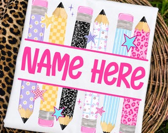 Custom Name Preppy Pencil PNG, Teacher Back to School PNG, Personalized Teacher Pencil Shirt Design, First Day of School Teacher Gift