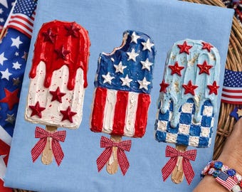 Patriotic Popsicle PNG, Coquette Bow 4th of July Png, Striped USA Graphic, America Summer Holiday DTF Transfer, Trendy Memorial Day Png