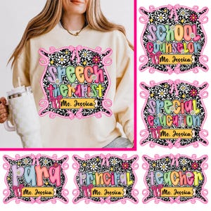School Occupation PNG Bundle, Preppy Back To School Teacher Sped Para Counselor Shirt Design, First Day Hand Drawn Colorful Digital File