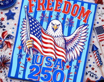 Freedom USA 250 PNG, Bald Eagle 4th of July Sublimation, America 250th Anniversary Shirt, Patriotic Eagle Png, Independence Day 2026 Png