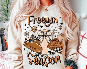 Saison de gelée png, sublimation de vacances d'hiver, chemise pour temps froid confortable, noeud de coquette d'hiver png, png de pull, fichier numérique de jour de neige