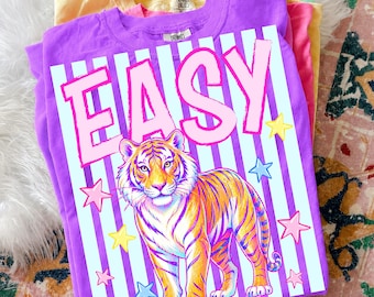 Easy Tiger PNG, Preppy Tiger Sublimation Design, Funny Sarcastic Shirt PNG, Colorful Tiger Doodle, Girly Boutique PNG, Retro Tiger Graphic