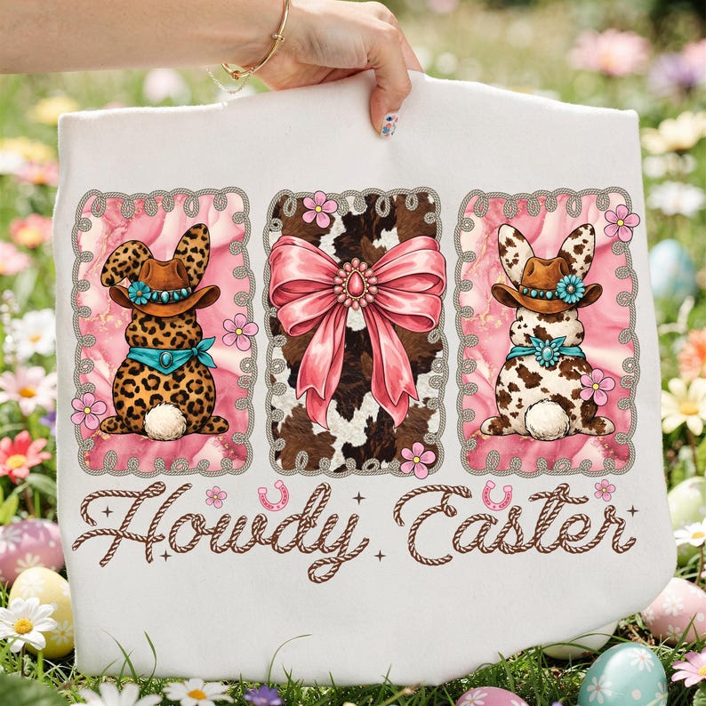 Pink Coquette Cowgirl Easter Bunny PNG, Western Bow Sublimation ...
