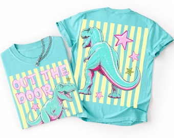 Out The Door Dinosaur PNG, Funny Dinosaur Sublimation, Preppy Dino Shirt Design, Cute Dinosaur DTF, Summer Dinosaur Girly Boutique Png
