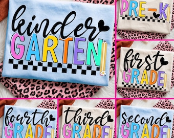 Preppy Teacher Checkerboard PNG Bundle, Back To School PNG, Pre K to Fourth Grade Shirt Design, First Day of School Png, Trendy Teacher Png