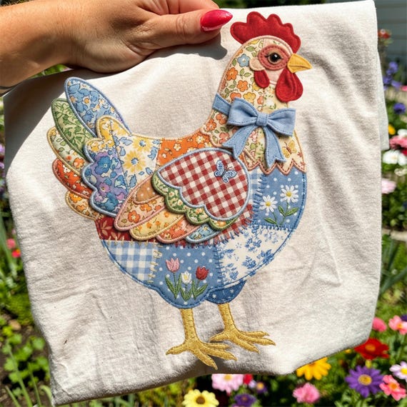 Patchwork Spring Chicken PNG, Floral Retro Hen Sublimation, Cottage Core Gingham Spring Shirt Design, Spring Patchwork Png
