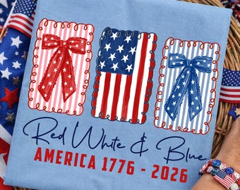 Red White & Blue 250 Anniversary Png, America Flag 1776-2026 Freedom Png, Coquette Bow Patriotic Png, Independence Day Retro USA Png