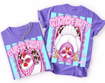 Guess What Chicken Butt PNG, Coquette Bow Chicken Sublimation, Striped Funny Chicken Png, Front Back Design, Sarcastic Shirt PNG Download
