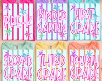 Preppy Teacher Stripe PNG Bundle, Back To School PNG, Pre K to Fourth Grade Shirt Design, First Day of School Png, Trendy Teacher Png