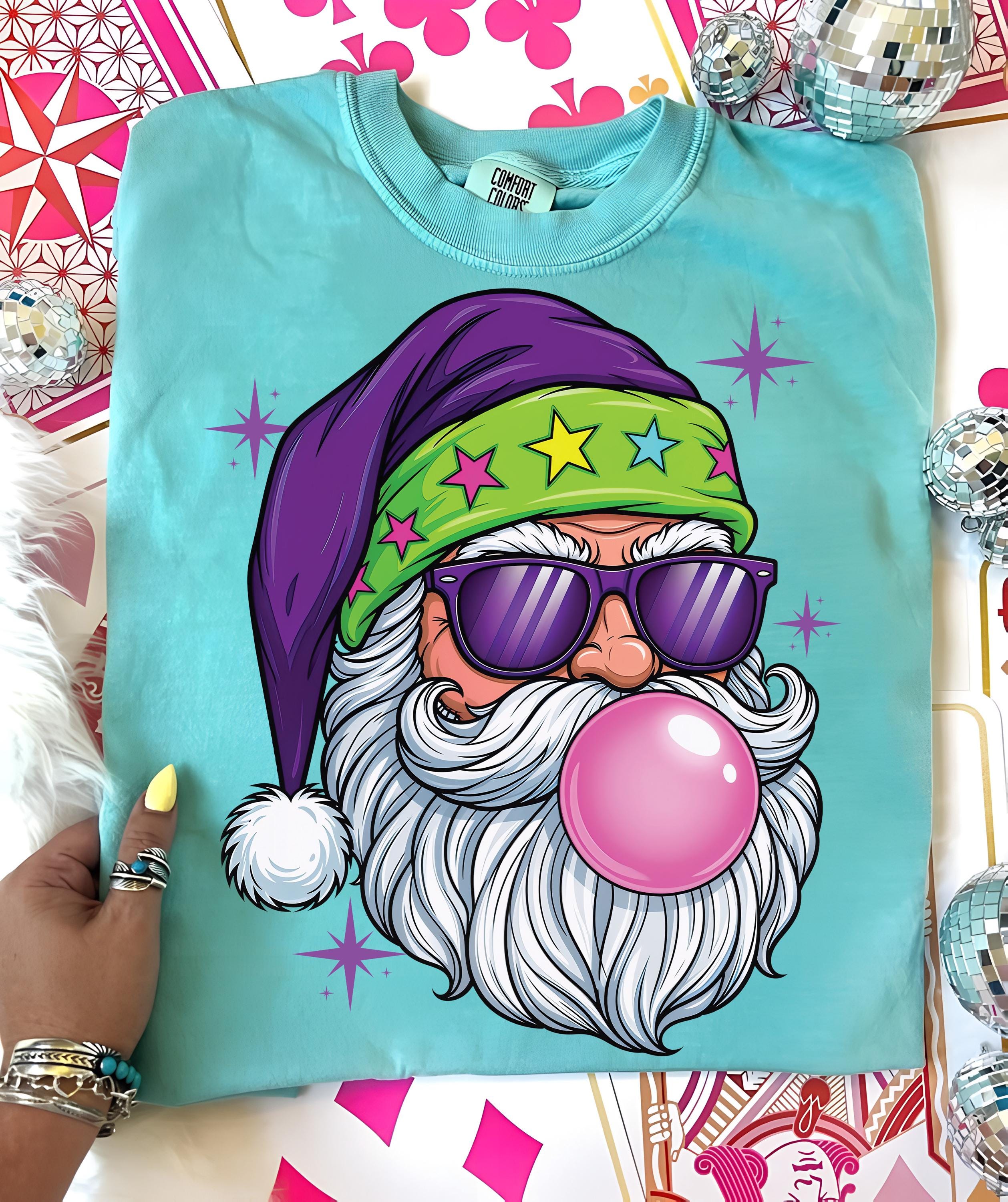 パープルサンタバブルガムPNG、ファンキーレトロクリスマスサンタPNG