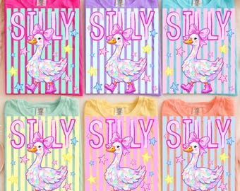 Silly Goose PNG Bundle, Preppy Goose Sublimation, Neon Striped Goose Shirt Design, Funny Goose DTF PNG, Cute Goose Summer Boutique Png