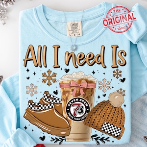 All I Need Is 7 Brew Coffee PNG, Cozy Winter Coffee Lover Png, Iced Latte Holiday Design, Iced Coffee Vibes, Coquette Bow Christmas 7 Brew