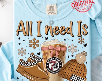 All I Need Is 7 Brew Coffee PNG, Cozy Winter Coffee Lover Png, Iced Latte Holiday Design, Iced Coffee Vibes, Coquette Bow Christmas 7 Brew