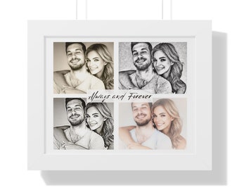 Always and Forever Framed Horizontal Poster, Couple Love, Anniversary, Dating, Birthday, 3 Color Choices, Personalized with Your Photo