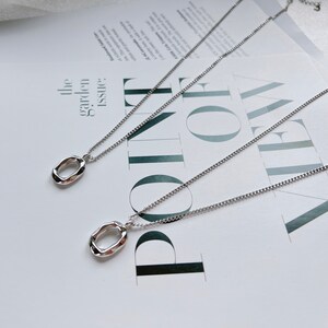Abstract Silver Pendant Necklace, Modern Minimalist Sterling Silver, Irregular Rectangle Necklace, Gift