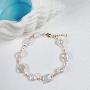 Freshwater Pearl Bracelet, Mixed Shape Pearls, Minimalist and Elegant Style, Handmade Gift for Her, Bridal Bracelet, Wedding Jewelry