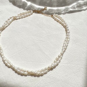Double Layer Elegant Pearl Choker, Classic, French Vintage Style, Minimalist, Dainty Style, Rice Pearl, 2.5mm-3mm, Gift