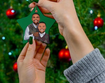 Saquon Barkley & Jalen Hurts Ceramic Christmas Ornament: Eagles Super Bowl
