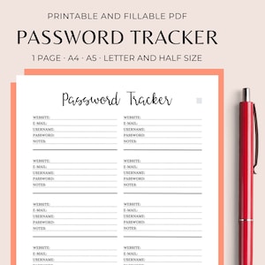 Password Tracker Printable, Login Keeper Insert PDF, Digital Password Log A4 A5 Letter Half Letter, Goodnotes