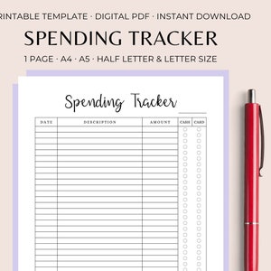 Spending Tracker Printable, Spending Planner, Monthly Bill Tracker, Expense Tracker Business and Personal PDF Half Letter/Letter Size/A4/A5