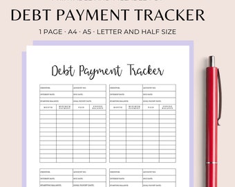 Debt Payment Tracker Printable, Debt Payment Log, Debt Payoff Log, Debt Snowball Tracker, Money Tracker Log Digital Letter/HalfLetter/A4/A5