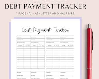 Debt Payment Tracker Printable, Debt Payment Log, Debt Payoff Log, Debt Snowball Tracker, Money Tracker Log Digital Letter/HalfLetter/A4/A5