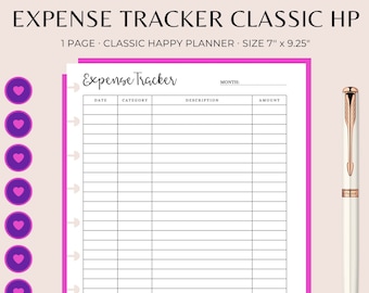 EXPENSE TRACKER Classic Happy Planner Inserts, Happy Planner Inserts Printable, Happy Planner Classic Printable, HP Planner Dashboard Insert