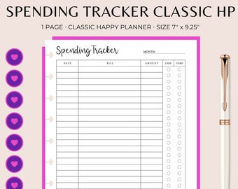 SPENDING TRACKER Classic Happy Planner Printable, Happy Planner Printable, Happy Planner Classic Insert, Happy Planner Dashboard, HP Planner