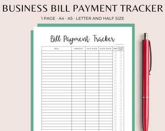 Bill Payment Tracker, Monthly Bill Payment, Business Planner, Printable Template, Budget Planner, Digital Download Letter/HalfLetter/A4/A5