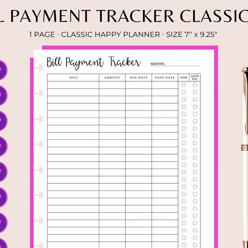 BILL PAYMENT Classic Happy Planner Inserts Happy Planner - Etsy