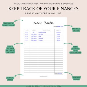Income Tracker Sheet, Business Income, Financial Planner Printable Planner, Income Sheet Budget ...