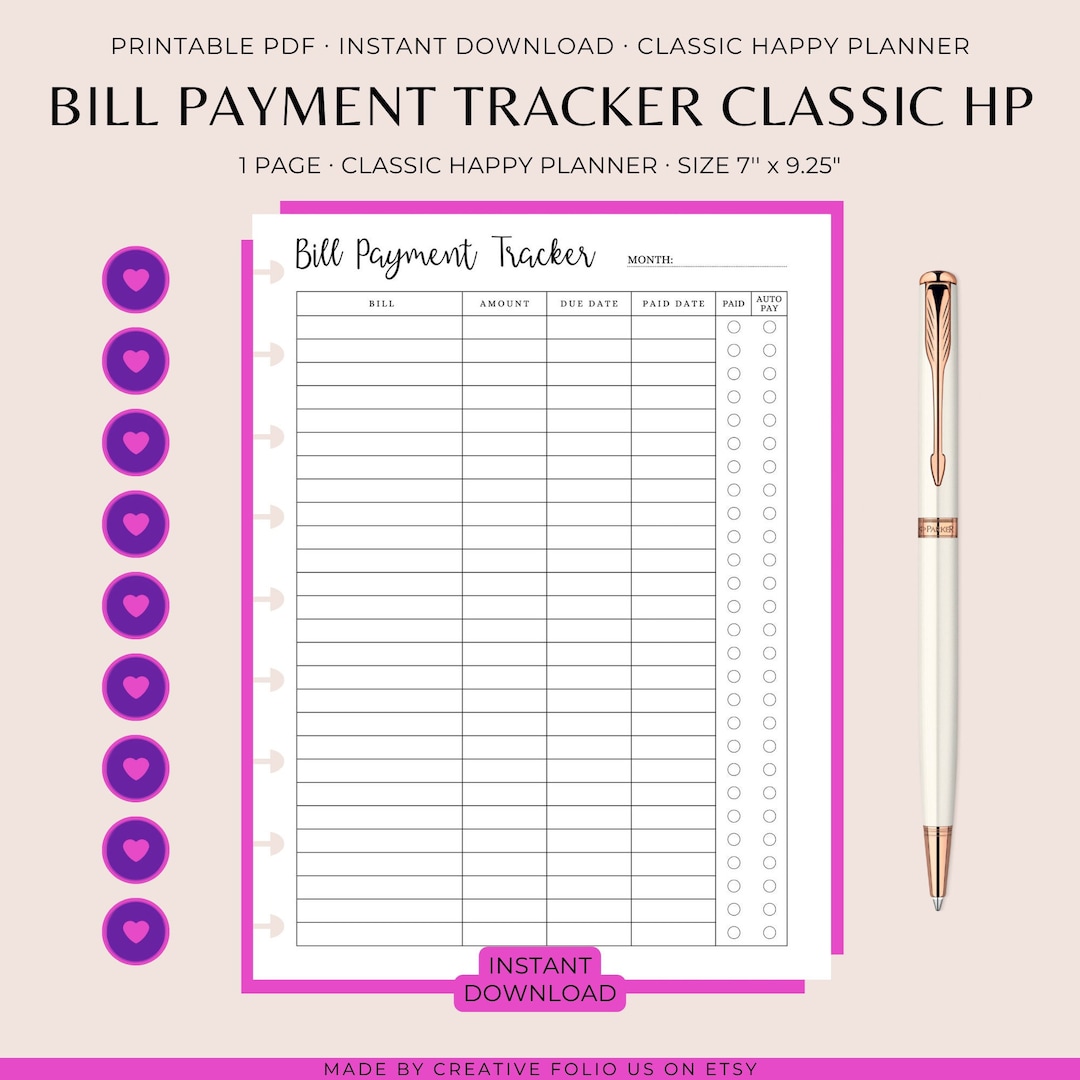 BILL PAYMENT Classic Happy Planner Inserts, Happy Planner Classic ...