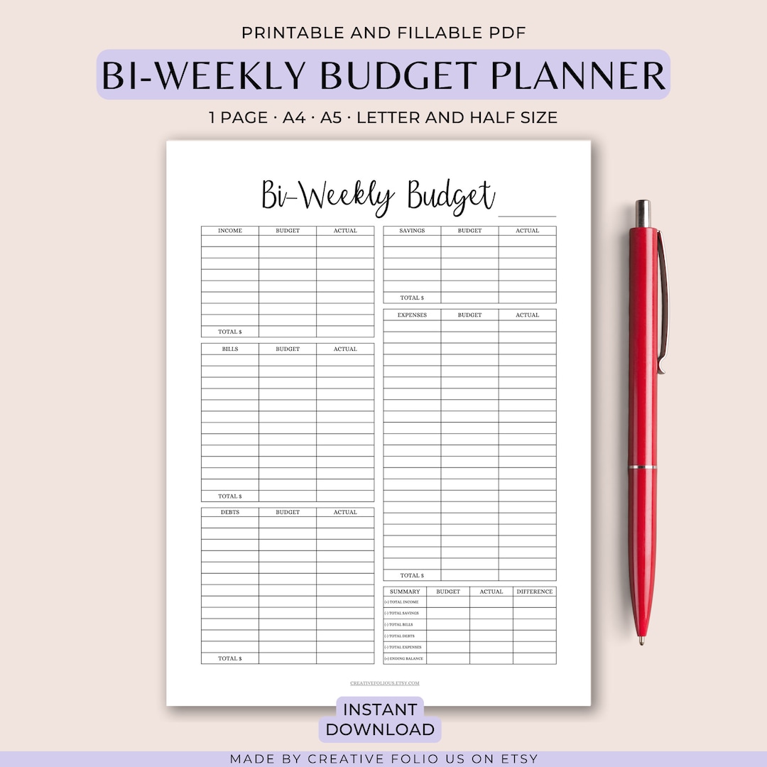 Biweekly Budget Template, Paycheck Budget Planner, Bi-weekly Finance ...