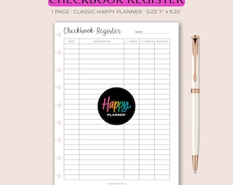 Checkbook Register Printable Insert: Classic Happy Planner (PDF)