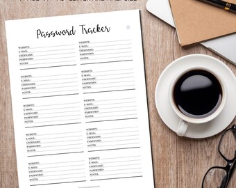 Passwort-Tracker zum Ausdrucken, Login-Manager-Einlage (PDF), Digitales Passwort-Protokoll (A4, A5, Letter, Half Letter), Goodnotes
