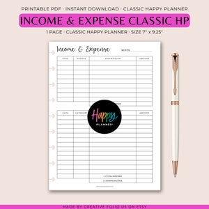 INCOME & EXPENSE Classic Planner Printable, Happy Planner Insert Printable, Classic Happy Planner Insert, Happy Planner Classic Printables